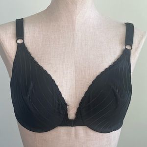 VTG Warner’s Perfect Support Bra 34C Front Closure Deep V Black 1218